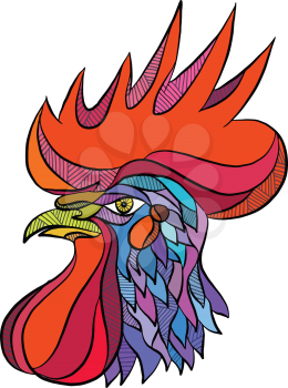 Drawing sketch style illustration of a chicken rooster head viewed from the side set on isolated white background. 