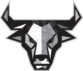 Low polygon style illustration of a bull cow head facing front set on isolated white background. 