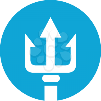 Icon illustration of a trident, three-pronged spear set inside circle on isolated background.