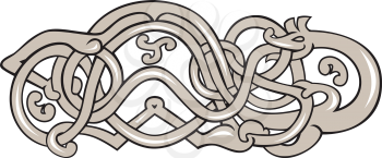 Illustration of an urnes snake with extended stomach in grey set on isolated white background done in retro style. 
