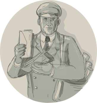 Illustration of a Vintage Mailman Delivering Letters done Watercolor style.