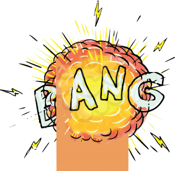 Illustration of an explosion and the word text bang set on isolated white background done in cartoon style. 