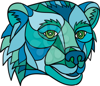 Low polygon mosaic style illustration of a grizzly bear or brown bear head on isolated background.