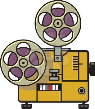 Retro style illustration of a vintage movie film reel projector viewed from side done in full color on isolated background.