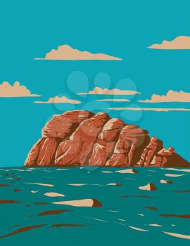 Art Deco or WPA poster of Haytor,  Haytor Rocks, Hay Tor or Hey Tor located on Dartmoor National Park, Devon, England, United Kingdom done in works project administration style.