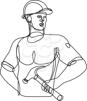 Continuous line drawing illustration of a handyman holding a hammer looking to side done in mono line or doodle style in black and white on isolated background. 