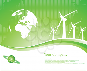 Royalty Free Clipart Image of a Globe and Wind Turbines