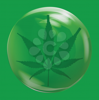 Royalty Free Clipart Image of a Cannabis Leaf in a Bubble