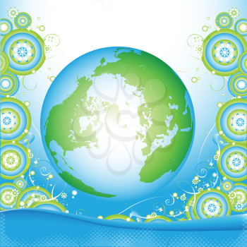 Royalty Free Clipart Image of an Earth Globe With Flowers