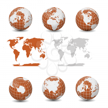 Earth Globes with maps collection vector isolated on white