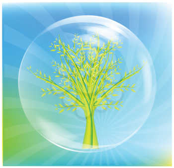 Royalty Free Clipart Image of a Tree in a Bubble