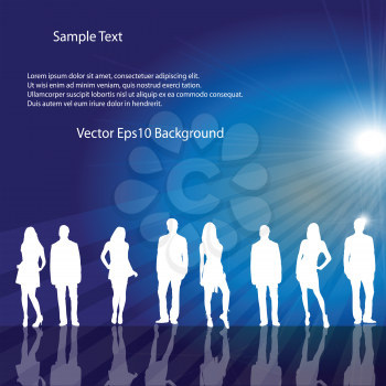 Royalty Free Clipart Image of a Group of White Silhouettes on a Blue Background