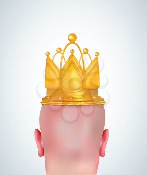  Illustration of realistic bald head with golden crown 