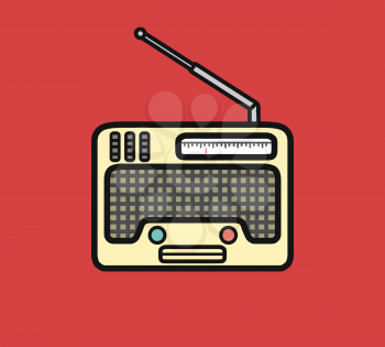 Retro Aged Radio Icon on Red Background