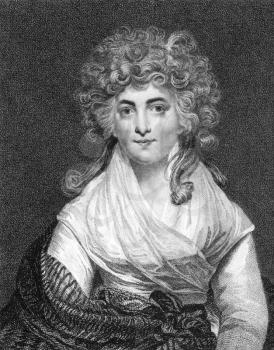 Royalty Free Photo of Isabella Ingram-Seymour-Conway, Marchioness of Hertford (1759-1834) on engraving from the 1800s.
English courtier  and mistress of King George IV when he was Prince of Wales. En