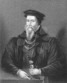 Royalty Free Photo of John Caius (1510-1573) on engraving from the 1800s. English physician and second founder of the Gonville and Caius College, Cambridge. Engraved by Egleton and published in London