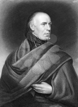 Allan Cunningham (1784-1842) on engraving from 1835. Scottish poet and author. Engraved by J.Thomson after a picture by J.Room.