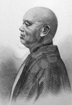 Buddhist Priest on engraving from 1856. Engraved by P.S Duval after a daguerreotype by E.Brown.