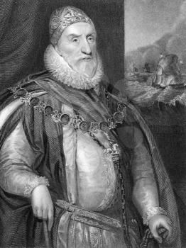 Charles Howard, 1st Earl of Nottingham (1536-1624) on engraving from 1838. English statesman and Lord High Admiral under Elizabeth I and James I. Also known as Howard of Effingham. Engraved by H.Robin