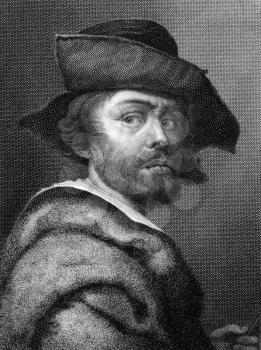 Cristofano Allori (1577-1621) on copper engraving from 1841. Italian baroque portrait painter of the late Florentine Mannerist School. Engraved by A.Costa from a drawing by E.Pratesi after a self port