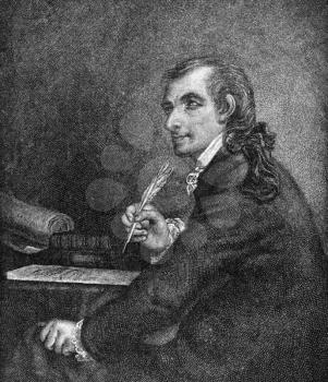 Francis Hopkinson (1737-1791) on engraving from 1800s. American author and one of the signers of the Declaration of Independence as a delegate from New Jersey. Engraved by R.A.Muller.