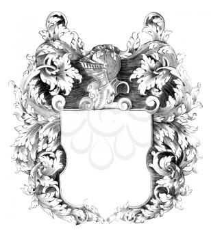 Heraldic crest on engraving from the 1700s.