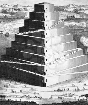 The Tower of Babel on engraving from 1733. Engraved by Isaac Basire.