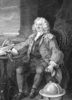 Captain Thomas Coram (1668-1751) on engraving from 1800s. Philanthropist who created the London Foundling Hospital. Engraved by B.Holl after a picture by Hogarth.