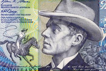 Banjo Paterson (1864-1941) on 10 Dollars 2007 Banknote from Australia. Australian bush poet, journalist and author.