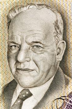 Hayim Nahman Bialik (1873-1934) on 10 Lirot 1968 Banknote from Israel. Jewish poet.