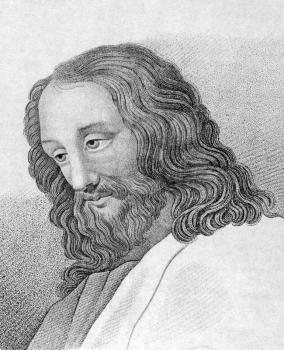 Jesus Christ on engraving from 1859. Engraved by unknown artist and published in Meyers Konversations-Lexikon, Germany,1859.
