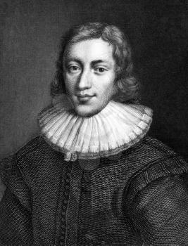 John Milton (1608-1674) on engraving from 1859. English poet, polemicist, a scholarly man of letters, and a civil servant. Engraved by C.Mayer and published in Meyers Konversations-Lexikon, Germany,18