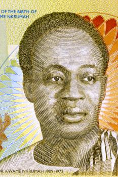 Kwame Nkrumah (1909-1972) on 2 Cedis 2010 Banknote from Ghana. Leader of Ghana and its predecessor state, the Gold Coast, during 1951-1966.