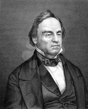 Lewis Cass (1782-1866) on engraving from 1859. American military officer and politician. Engraved by Nordheimt and published in Meyers Konversations-Lexikon, Germany,1859.