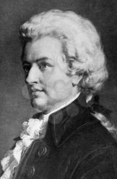 Wolfgang Amadeus Mozart (1756-1791) on engraving from 1908. One of the most significant and influential composers of classical music. Engraved by unknown artist and published in The world's best musi