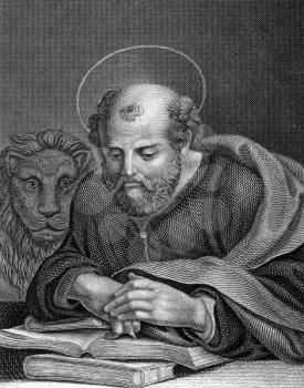 Saint Marcus on engraving from 1859. Engraved by L.Hoffmann and published in Meyers Konversations-Lexikon, Germany,1859.