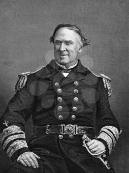 David Farragut (1801-1870) on engraving from 1873. Flag officer of the United States Navy during the American Civil War. Engraved by unknown artist and published in ''Portrait Gallery of Eminent Men a