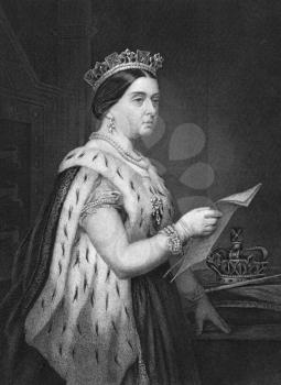 Queen Victoria (1819-1901) on engraving from 1873. Queen of Great Britain and Ireland during 1837-1901. Engraved by unknown artist and published in ''Portrait Gallery of Eminent Men and Women with Bio