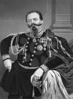 Victor Emmanuel II of Italy (1820-1878) on engraving from 1873. First king of a united Italy since the 6th century during 1861-1878. Engraved by unknown artist and published in ''Portrait Gallery of E