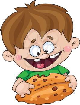 Royalty Free Clipart Image of a Child Eating a Pie
