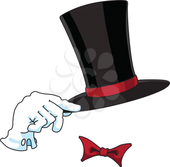 Royalty Free Clipart Image of a Top Hat, White Gloves and Bow Tie
