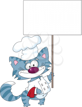 illustration of a cat the cook with blank sign