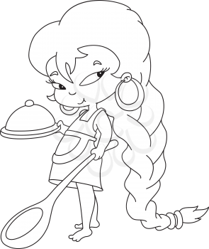 illustration of a girl cooking outlined