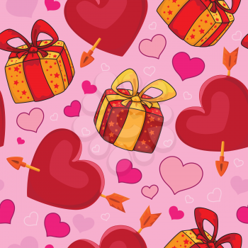 illustration of a seamless gifts and hearts