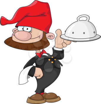 illustration of a waiter gnome with tray
