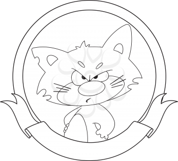 illustration of a angry cat banner ribbon outlined