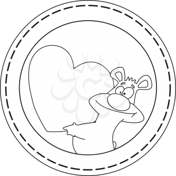 illustration of a bear and heart circle banner outlined