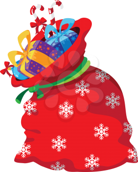 illustration of a Christmas red bag with candy