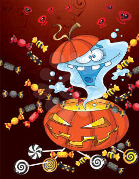 illustration of a ghost Halloween card
