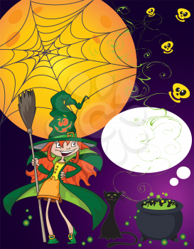 illustration of a Halloween little witch